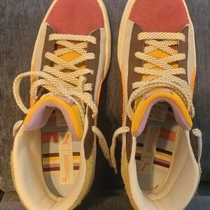 Puma Red and Yellow High-Top Sneakers